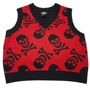 Social Collision Crop Sweater Vest Red Black SkulL Goth Hot Topic Y2k Medium